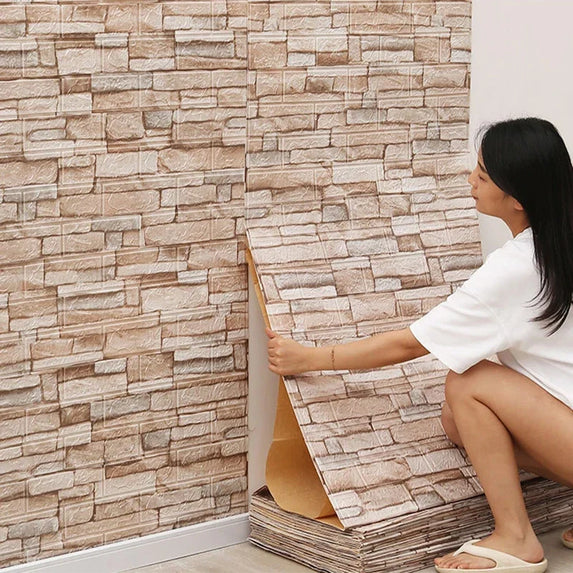 77cm*70cm 3D Self-adhesive Wallpaper Waterproof Brick Retro Wall Stickers Living Room Bedroom Wall Stickers Home Decoration