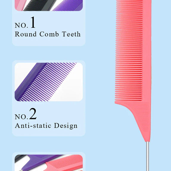 Pro Pointed Tail Salon Hairdressing Hair Styling Anti-static Comb Hair Brush Steel Needle Pin Rat Tail Combs Barber Accessories