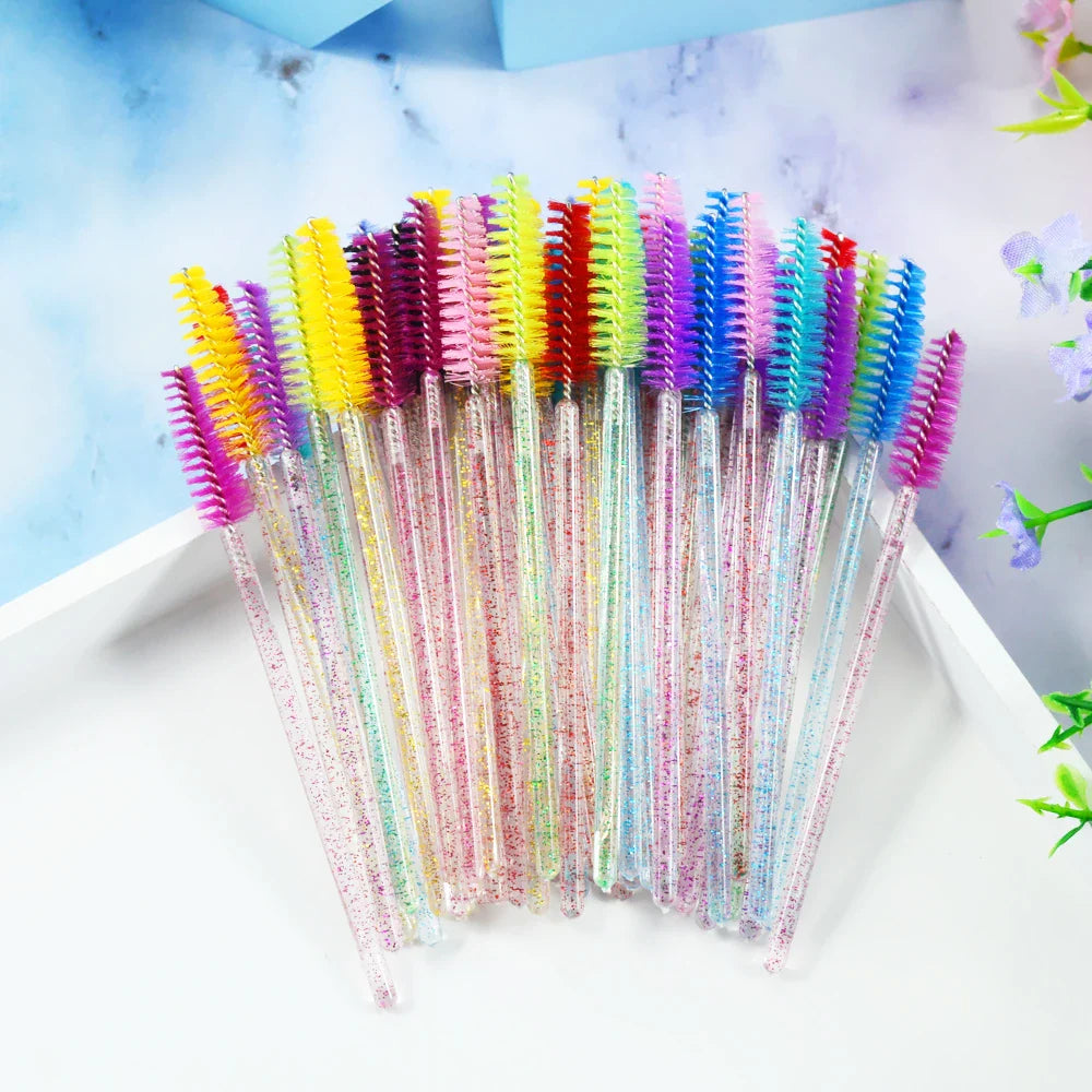 QSTY eyelash brush makeup brushes 50pcs individual disposable mascara applicator comb wand lash makeup brushes tools 6 colors