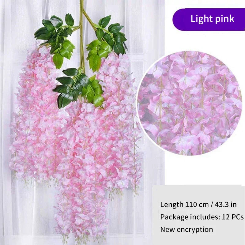 Artificial Wisteria Flower Rattan Wreath, Wedding Arch, Home Garden, Office Decoration, Pendant Plant, Wall Decoration, 12Pcs