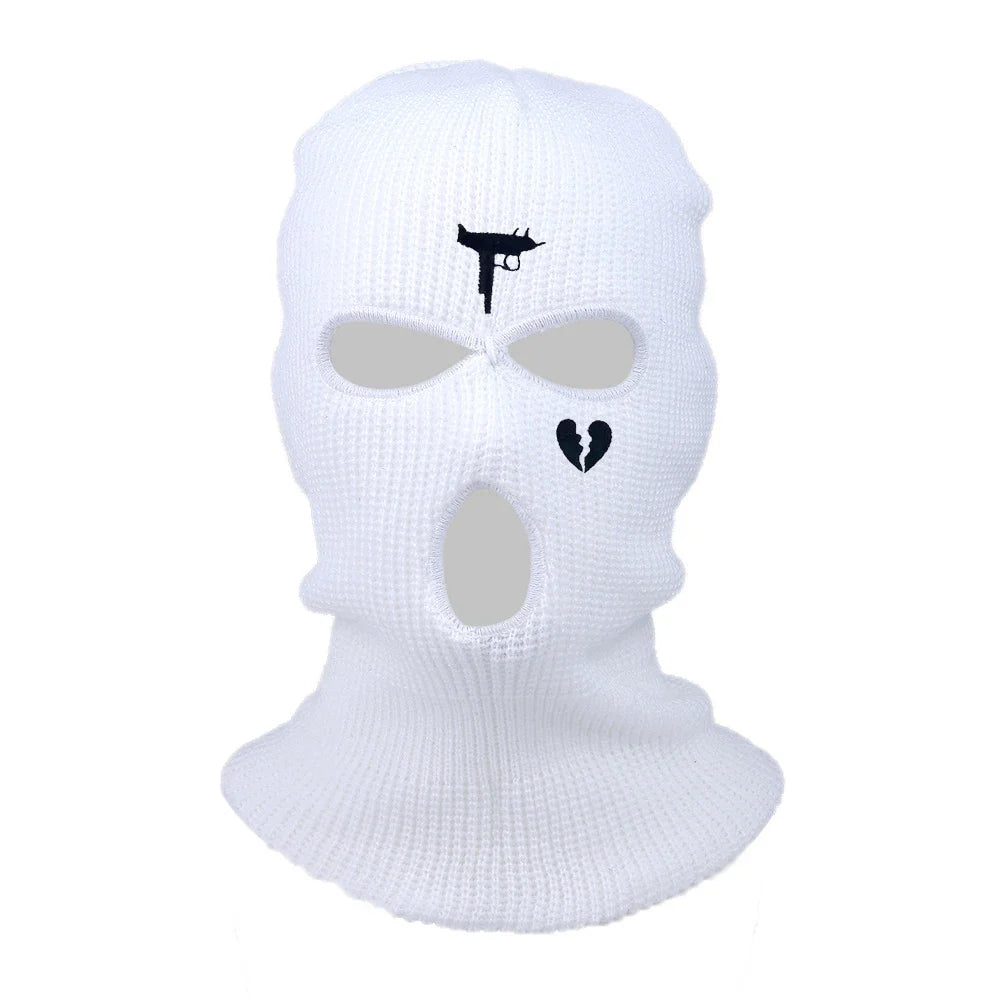 3Holes Winter Warm Unisex Balaclava Mask Hat Embroidery Full Face Mask Knitted Cycling Ski Snowboard Hat Cap Hip Hop Beanie Gift