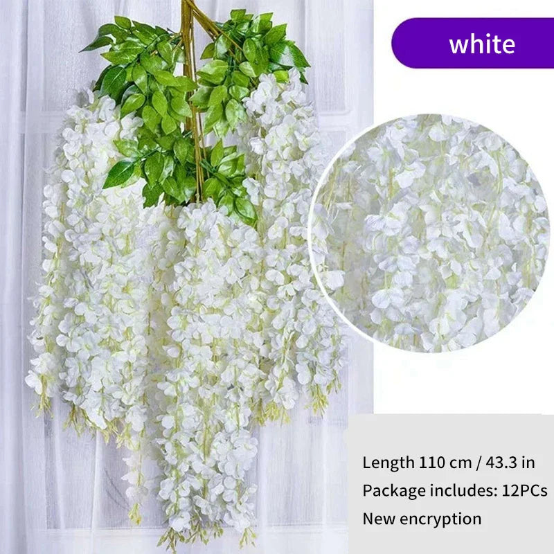 Artificial Wisteria Flower Rattan Wreath, Wedding Arch, Home Garden, Office Decoration, Pendant Plant, Wall Decoration, 12Pcs