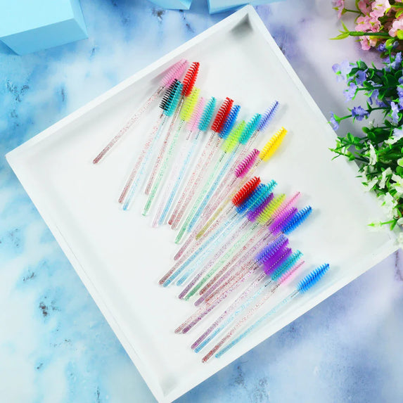 QSTY eyelash brush makeup brushes 50pcs individual disposable mascara applicator comb wand lash makeup brushes tools 6 colors