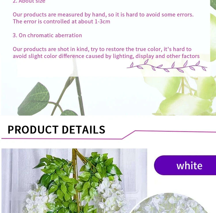 Artificial Wisteria Flower Rattan Wreath, Wedding Arch, Home Garden, Office Decoration, Pendant Plant, Wall Decoration, 12Pcs