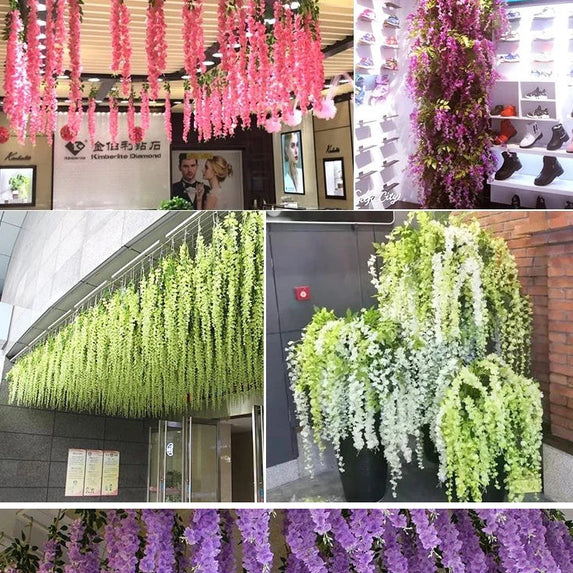 Artificial Wisteria Flower Rattan Wreath, Wedding Arch, Home Garden, Office Decoration, Pendant Plant, Wall Decoration, 12Pcs