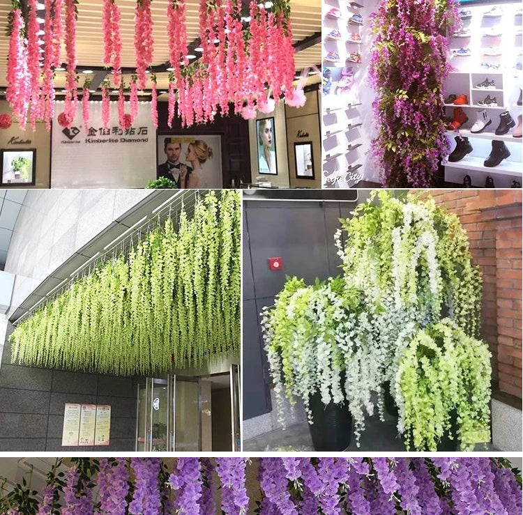 Artificial Wisteria Flower Rattan Wreath, Wedding Arch, Home Garden, Office Decoration, Pendant Plant, Wall Decoration, 12Pcs