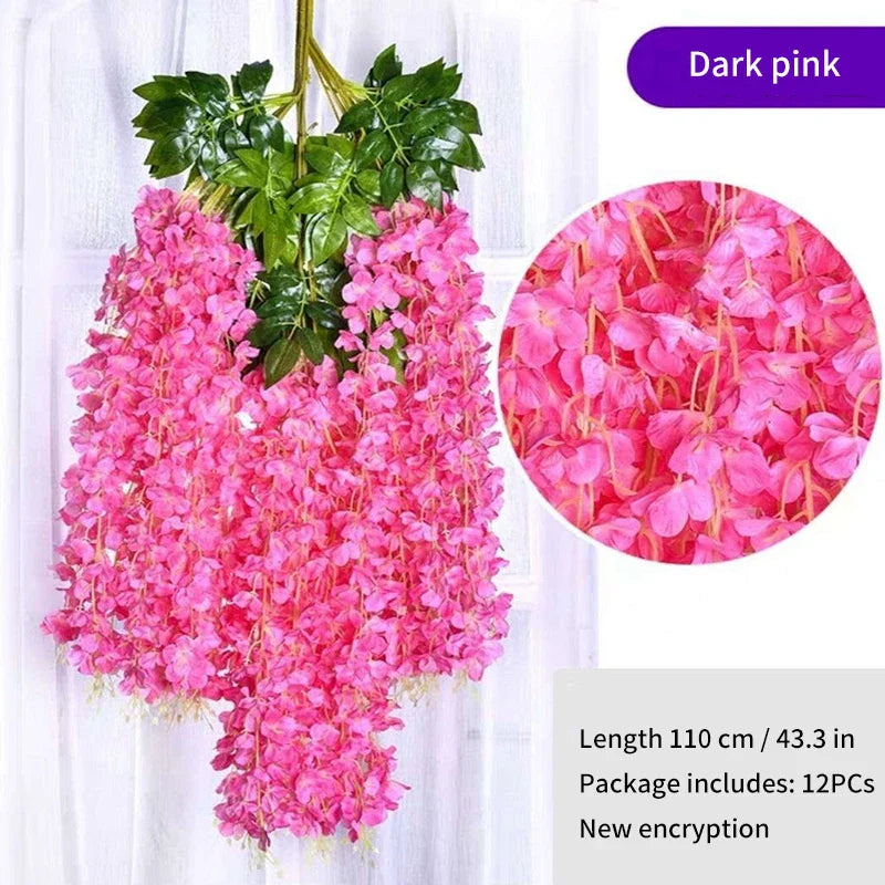 Artificial Wisteria Flower Rattan Wreath, Wedding Arch, Home Garden, Office Decoration, Pendant Plant, Wall Decoration, 12Pcs