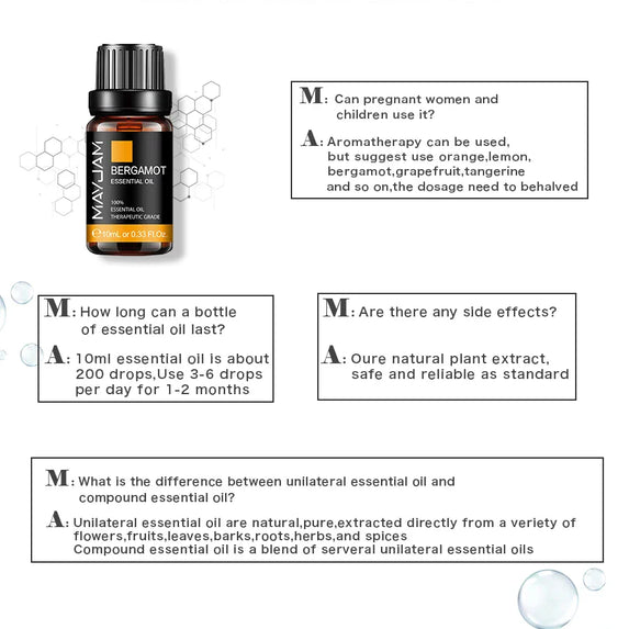 MAYJAM 10ML Lavender Lemongrass Jasmine Vanilla Eucalyptus Rose Lemon Essential Oil For Humidifier Diffuser Candle Making