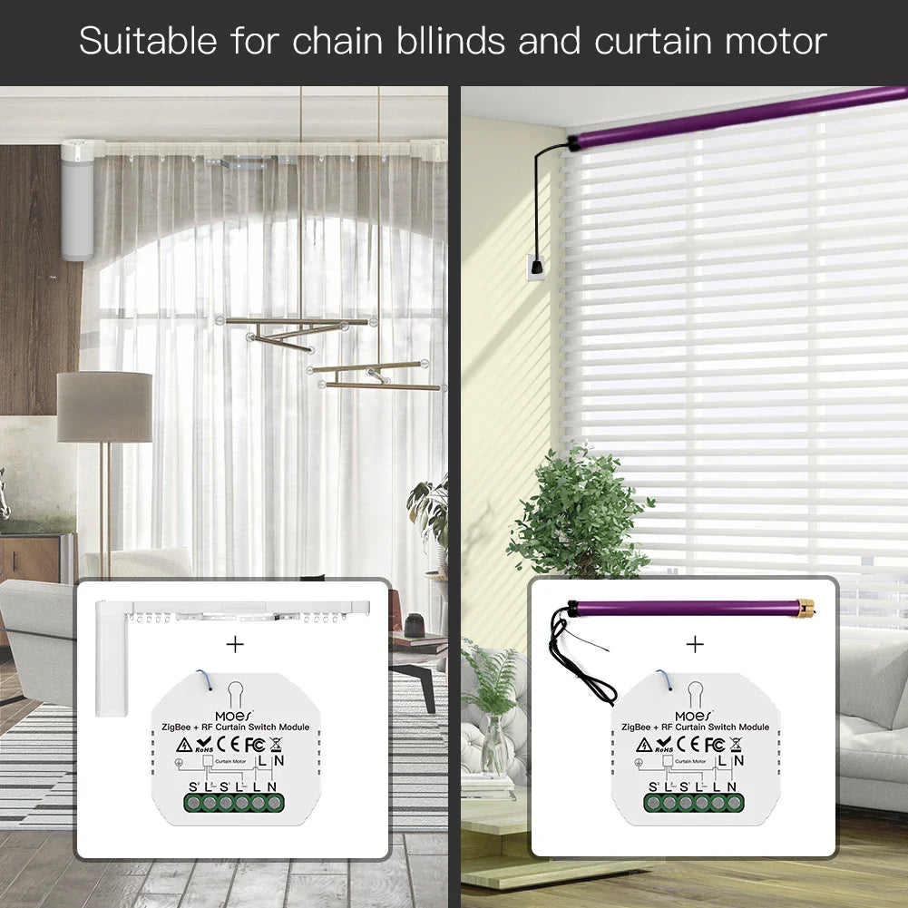 MoesHouse DIY ZigBee Smart RF433 Curtain Switch Module  for Motorized Roller Blinds Motor 2MQTT Smart Life APP Alexa Google Home
