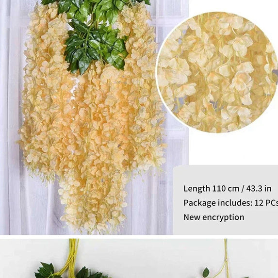 Artificial Wisteria Flower Rattan Wreath, Wedding Arch, Home Garden, Office Decoration, Pendant Plant, Wall Decoration, 12Pcs
