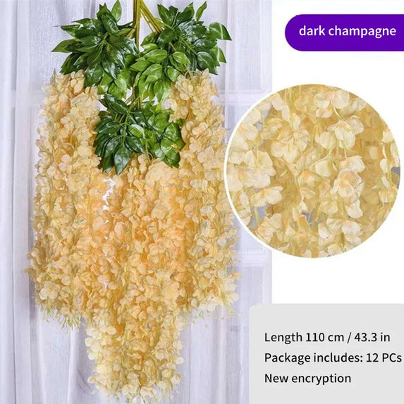 Artificial Wisteria Flower Rattan Wreath, Wedding Arch, Home Garden, Office Decoration, Pendant Plant, Wall Decoration, 12Pcs