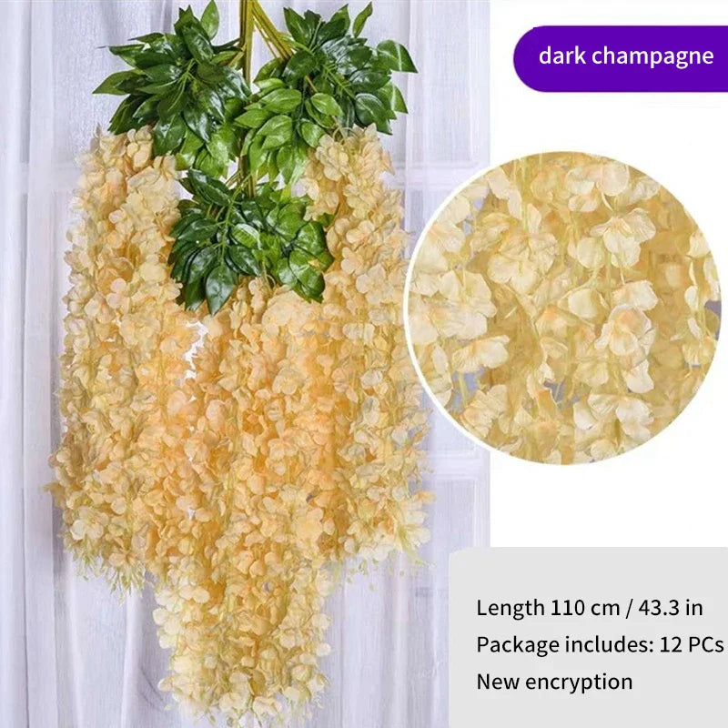 Artificial Wisteria Flower Rattan Wreath, Wedding Arch, Home Garden, Office Decoration, Pendant Plant, Wall Decoration, 12Pcs