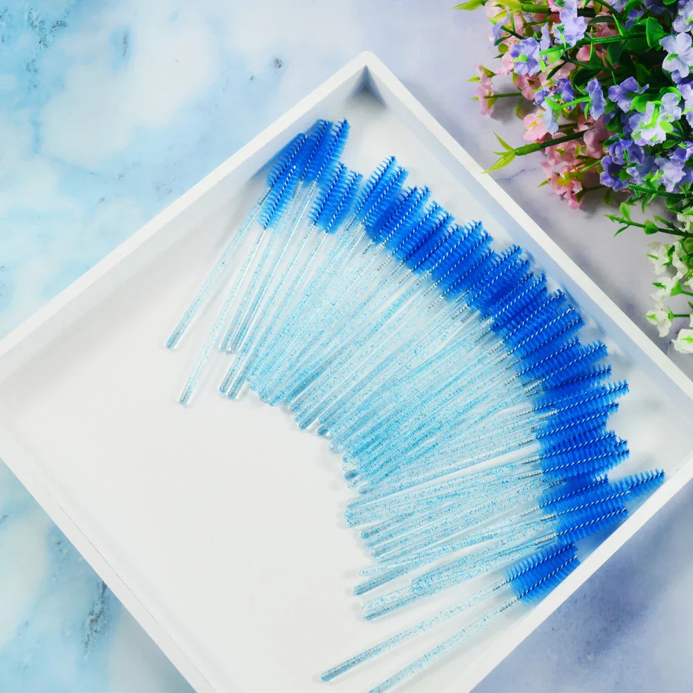 QSTY eyelash brush makeup brushes 50pcs individual disposable mascara applicator comb wand lash makeup brushes tools 6 colors