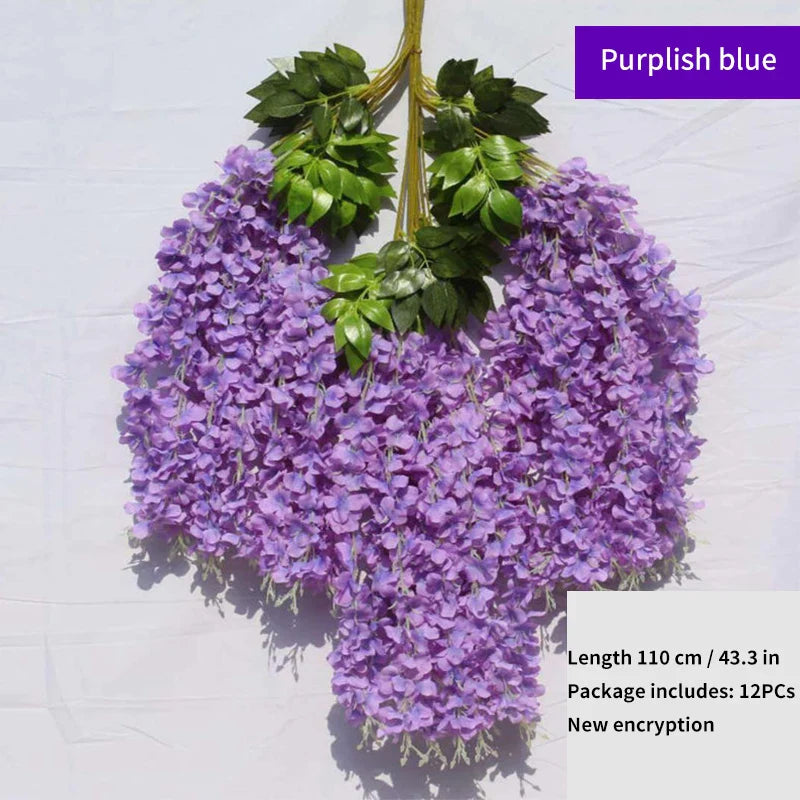 Artificial Wisteria Flower Rattan Wreath, Wedding Arch, Home Garden, Office Decoration, Pendant Plant, Wall Decoration, 12Pcs