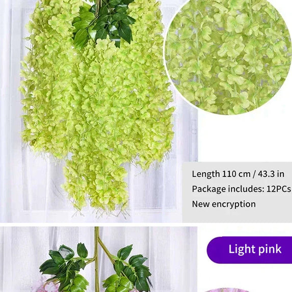 Artificial Wisteria Flower Rattan Wreath, Wedding Arch, Home Garden, Office Decoration, Pendant Plant, Wall Decoration, 12Pcs
