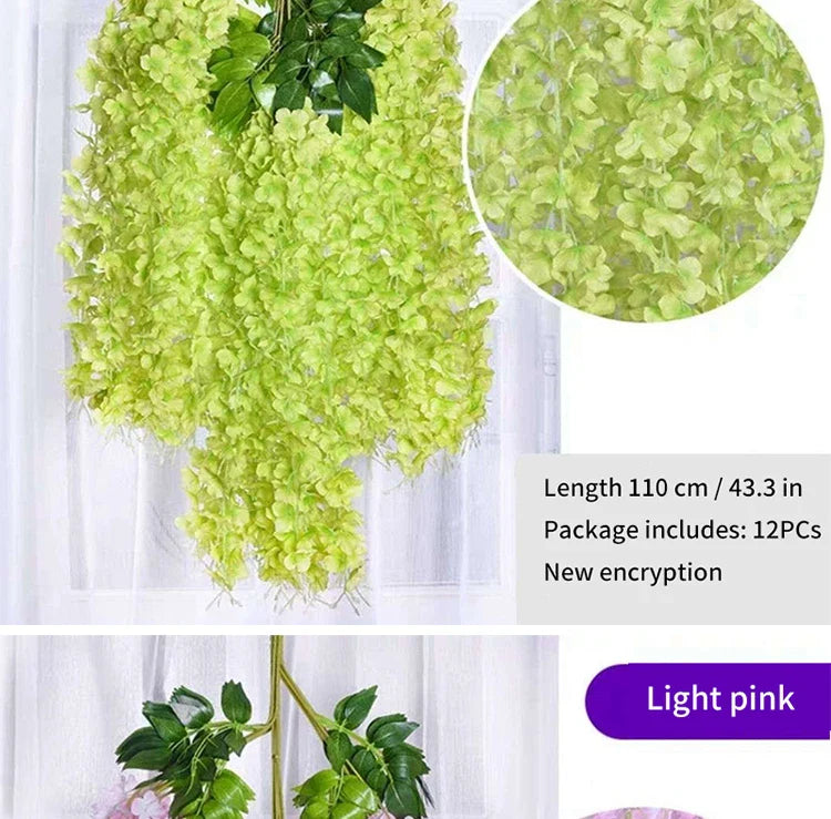 Artificial Wisteria Flower Rattan Wreath, Wedding Arch, Home Garden, Office Decoration, Pendant Plant, Wall Decoration, 12Pcs