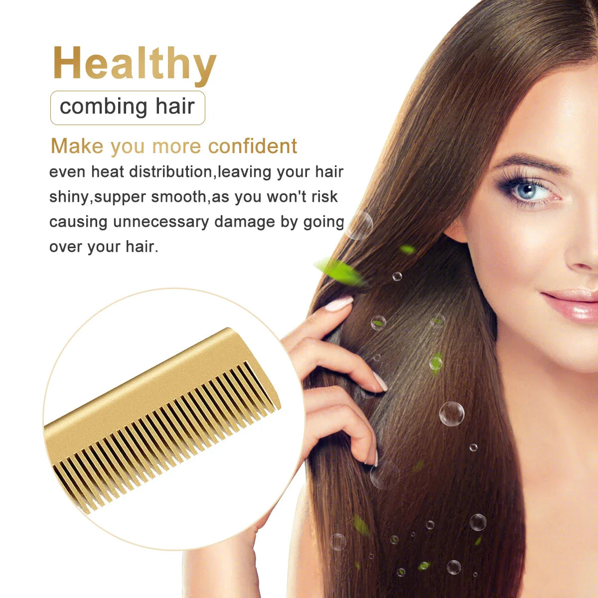2 in1 Hot Comb Hair Straightener Electric Heating Comb Fast Heating Portable Travel Anti-Scald Beard Straightener Press Hot Comb