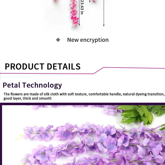Artificial Wisteria Flower Rattan Wreath, Wedding Arch, Home Garden, Office Decoration, Pendant Plant, Wall Decoration, 12Pcs