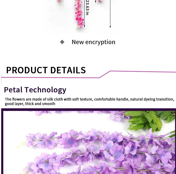 Artificial Wisteria Flower Rattan Wreath, Wedding Arch, Home Garden, Office Decoration, Pendant Plant, Wall Decoration, 12Pcs