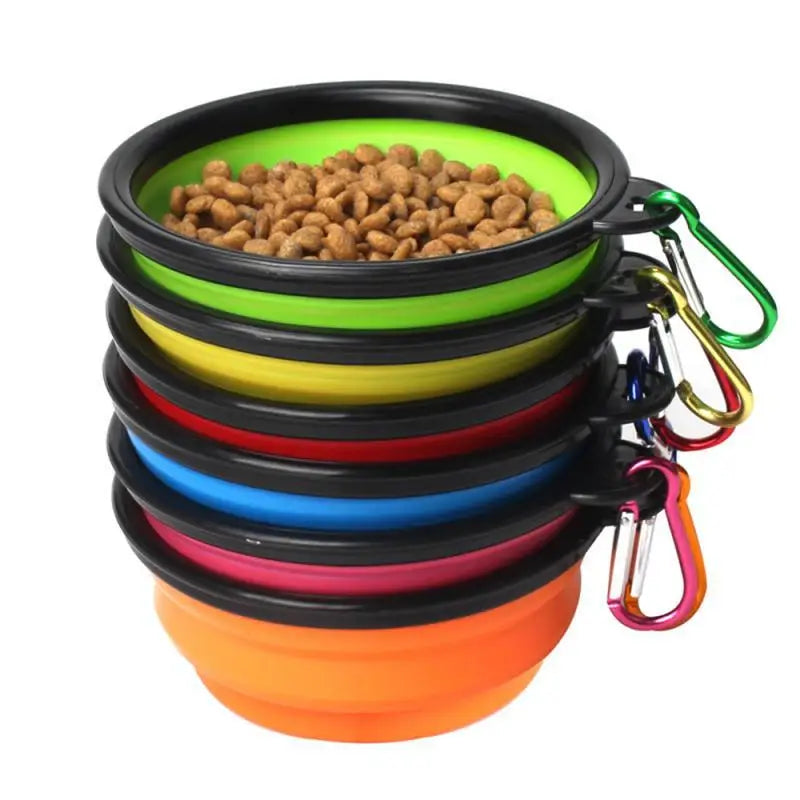 1000ML Silicone Dog Feeder Bowl With Carabiner Folding Cat Bowl Travel Dog Feeding Supplies Food Water Container Pet Accessories