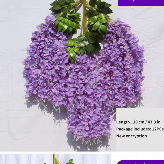Artificial Wisteria Flower Rattan Wreath, Wedding Arch, Home Garden, Office Decoration, Pendant Plant, Wall Decoration, 12Pcs