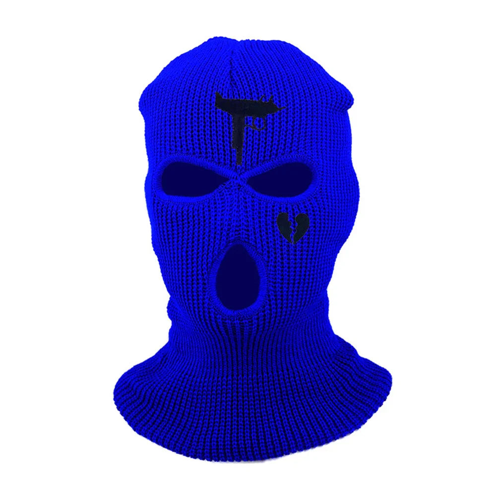 3Holes Winter Warm Unisex Balaclava Mask Hat Embroidery Full Face Mask Knitted Cycling Ski Snowboard Hat Cap Hip Hop Beanie Gift