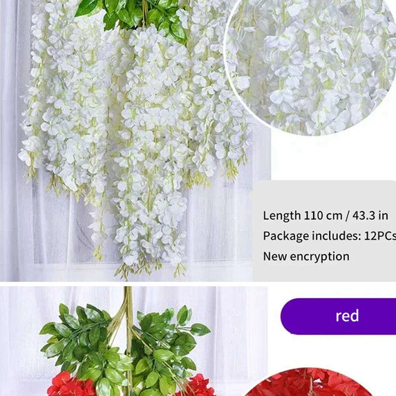 Artificial Wisteria Flower Rattan Wreath, Wedding Arch, Home Garden, Office Decoration, Pendant Plant, Wall Decoration, 12Pcs