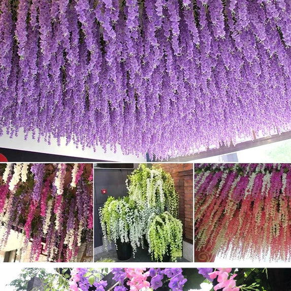 Artificial Wisteria Flower Rattan Wreath, Wedding Arch, Home Garden, Office Decoration, Pendant Plant, Wall Decoration, 12Pcs