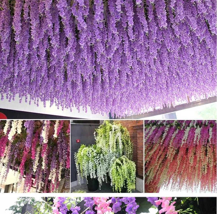 Artificial Wisteria Flower Rattan Wreath, Wedding Arch, Home Garden, Office Decoration, Pendant Plant, Wall Decoration, 12Pcs