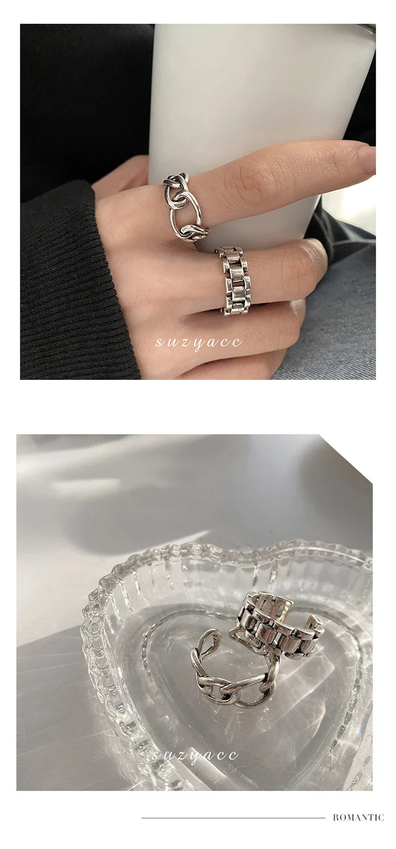 VENTFILLE 925 Sterling Silver Finger Rings New Fashion Creative Cross Hollow Chain Geometric Party Jewelry Gifts