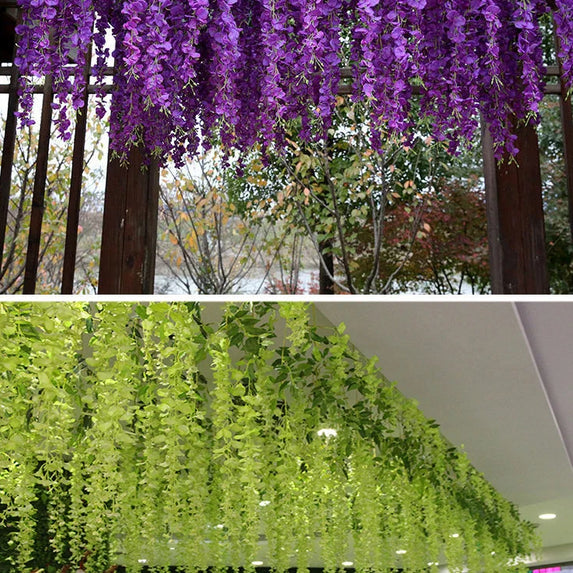 Artificial Wisteria Flower Rattan Wreath, Wedding Arch, Home Garden, Office Decoration, Pendant Plant, Wall Decoration, 12Pcs