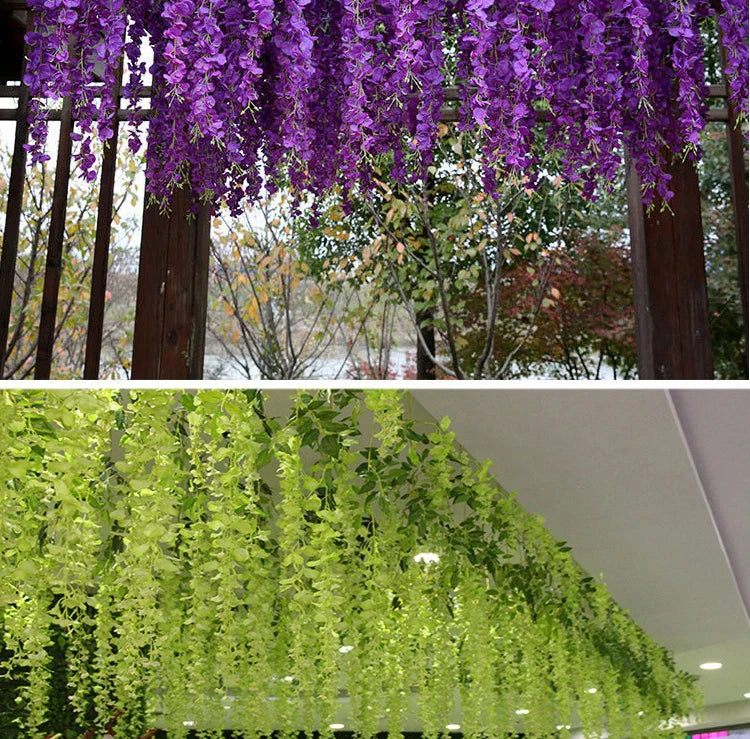 Artificial Wisteria Flower Rattan Wreath, Wedding Arch, Home Garden, Office Decoration, Pendant Plant, Wall Decoration, 12Pcs