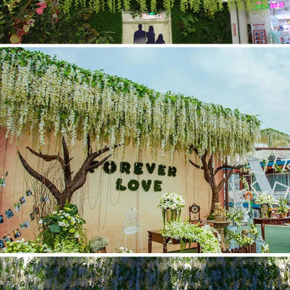 Artificial Wisteria Flower Rattan Wreath, Wedding Arch, Home Garden, Office Decoration, Pendant Plant, Wall Decoration, 12Pcs