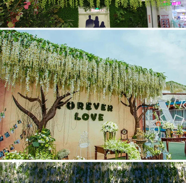 Artificial Wisteria Flower Rattan Wreath, Wedding Arch, Home Garden, Office Decoration, Pendant Plant, Wall Decoration, 12Pcs