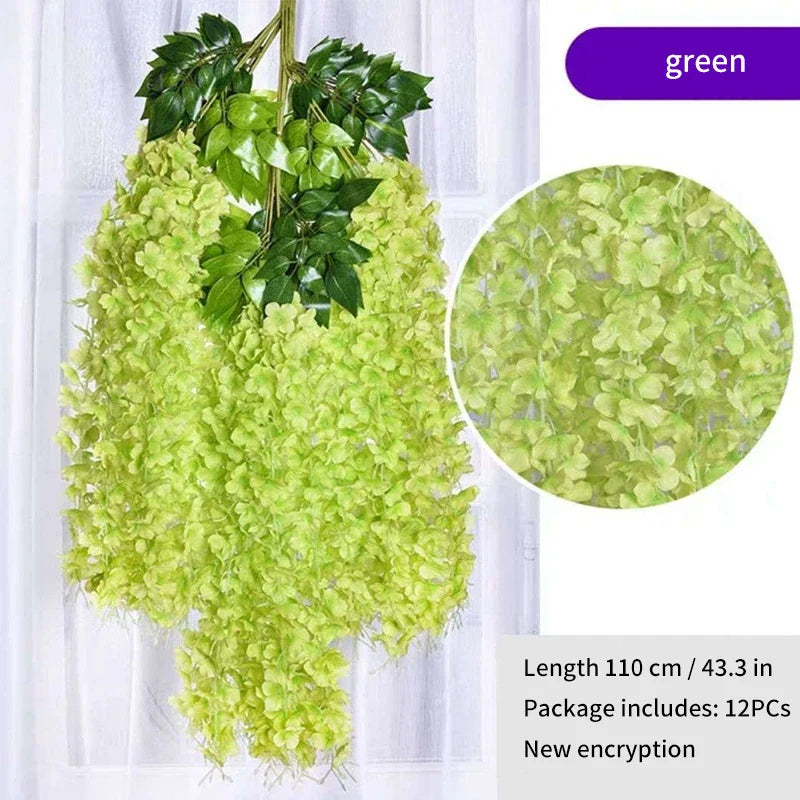 Artificial Wisteria Flower Rattan Wreath, Wedding Arch, Home Garden, Office Decoration, Pendant Plant, Wall Decoration, 12Pcs