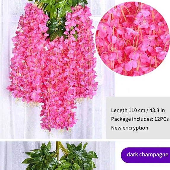 Artificial Wisteria Flower Rattan Wreath, Wedding Arch, Home Garden, Office Decoration, Pendant Plant, Wall Decoration, 12Pcs