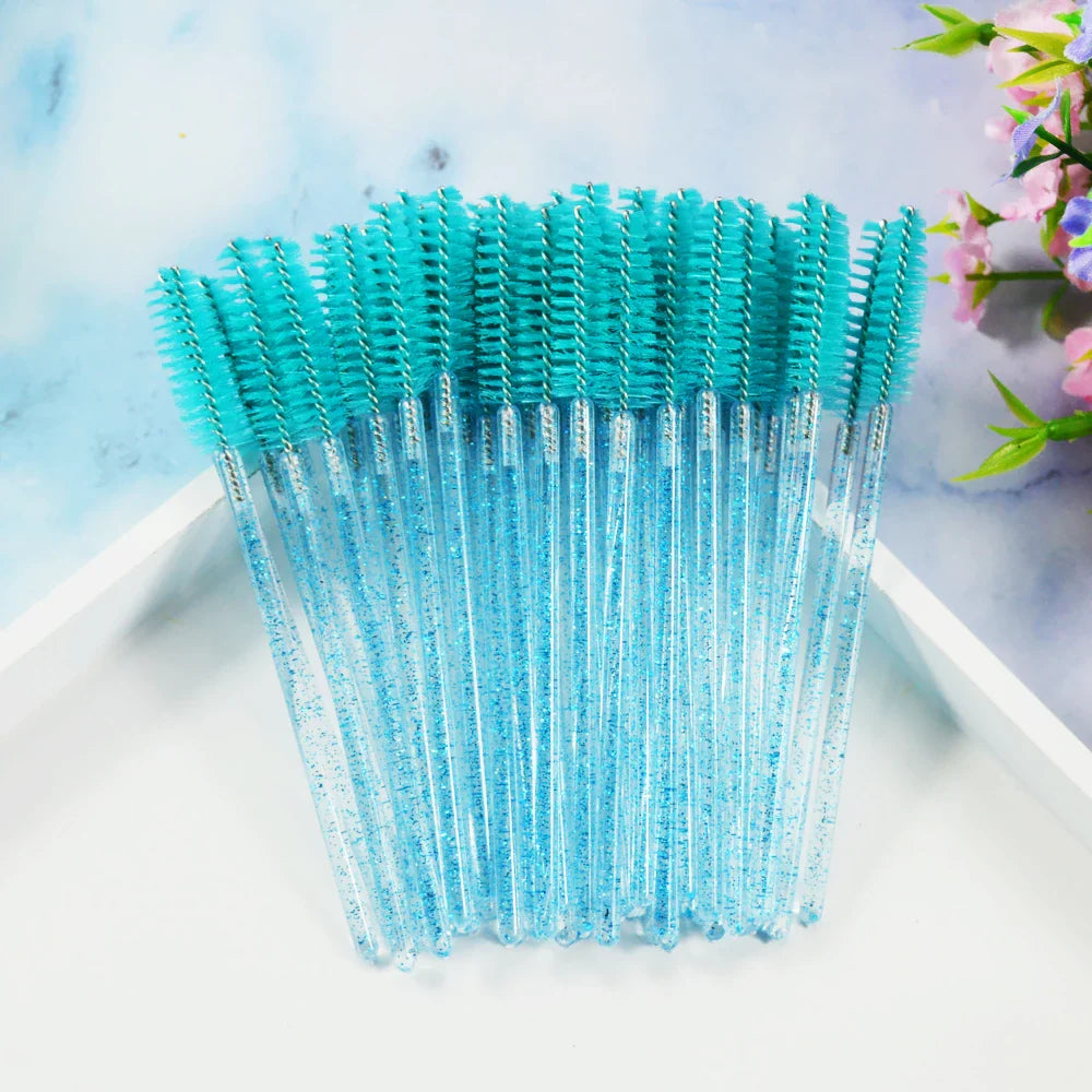 QSTY eyelash brush makeup brushes 50pcs individual disposable mascara applicator comb wand lash makeup brushes tools 6 colors