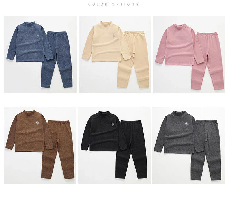 Autumn Winter Thermal Underwear Suit Girls Clothing Sets Boys Pajama Sets Baby No Trace Warm Sleepwear Candy Colors Kids Clothes