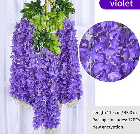 Artificial Wisteria Flower Rattan Wreath, Wedding Arch, Home Garden, Office Decoration, Pendant Plant, Wall Decoration, 12Pcs