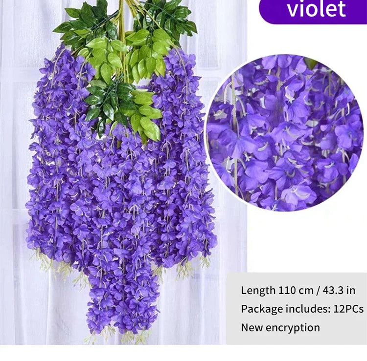 Artificial Wisteria Flower Rattan Wreath, Wedding Arch, Home Garden, Office Decoration, Pendant Plant, Wall Decoration, 12Pcs