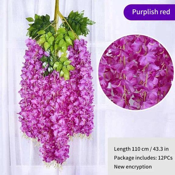 Artificial Wisteria Flower Rattan Wreath, Wedding Arch, Home Garden, Office Decoration, Pendant Plant, Wall Decoration, 12Pcs