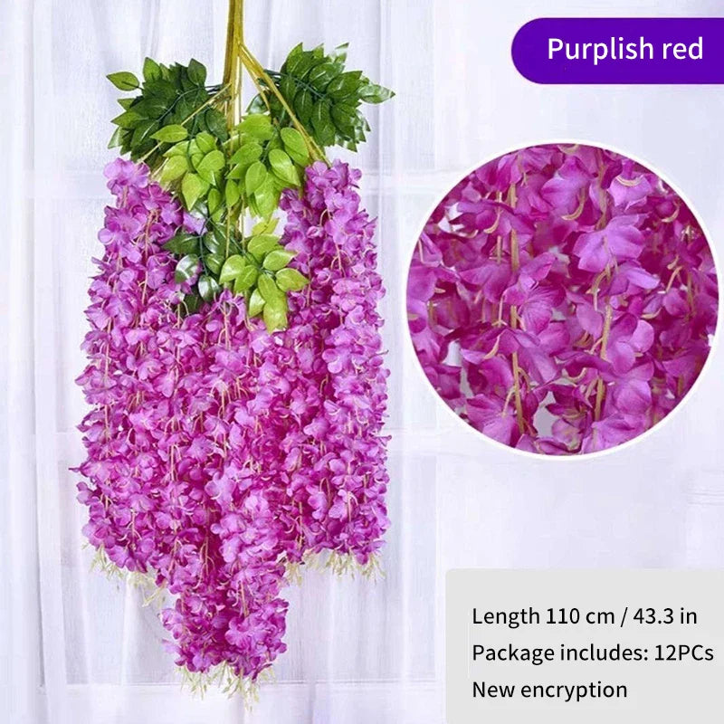 Artificial Wisteria Flower Rattan Wreath, Wedding Arch, Home Garden, Office Decoration, Pendant Plant, Wall Decoration, 12Pcs