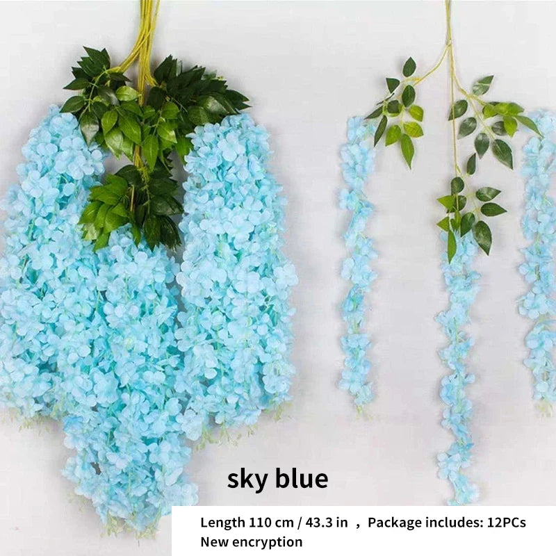 Artificial Wisteria Flower Rattan Wreath, Wedding Arch, Home Garden, Office Decoration, Pendant Plant, Wall Decoration, 12Pcs