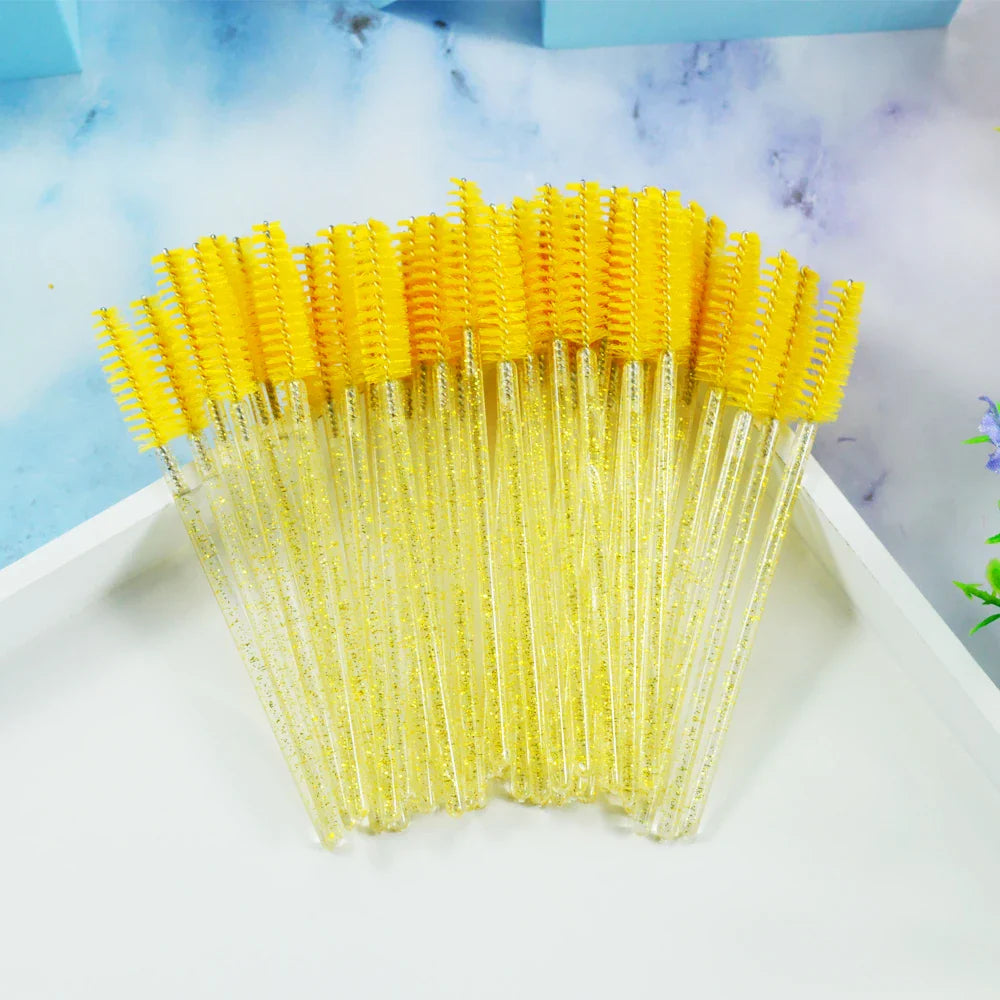 QSTY eyelash brush makeup brushes 50pcs individual disposable mascara applicator comb wand lash makeup brushes tools 6 colors