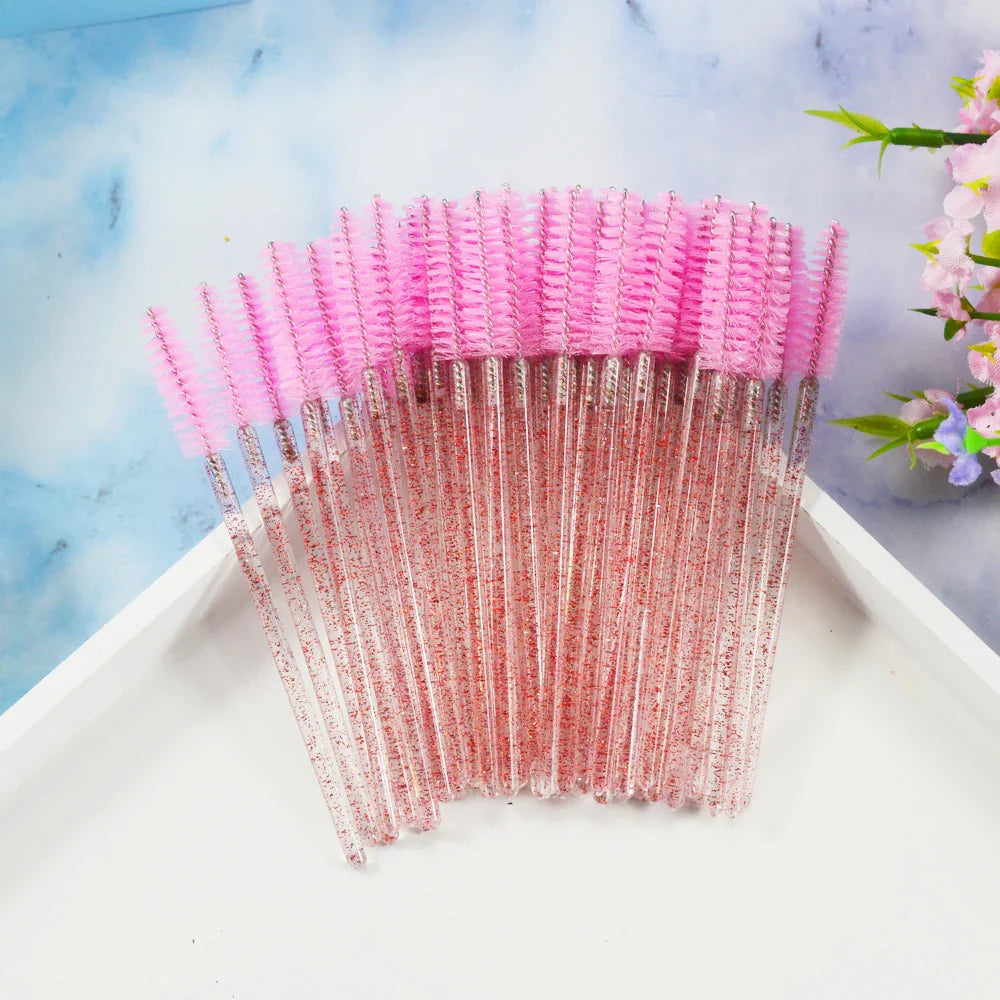 QSTY eyelash brush makeup brushes 50pcs individual disposable mascara applicator comb wand lash makeup brushes tools 6 colors