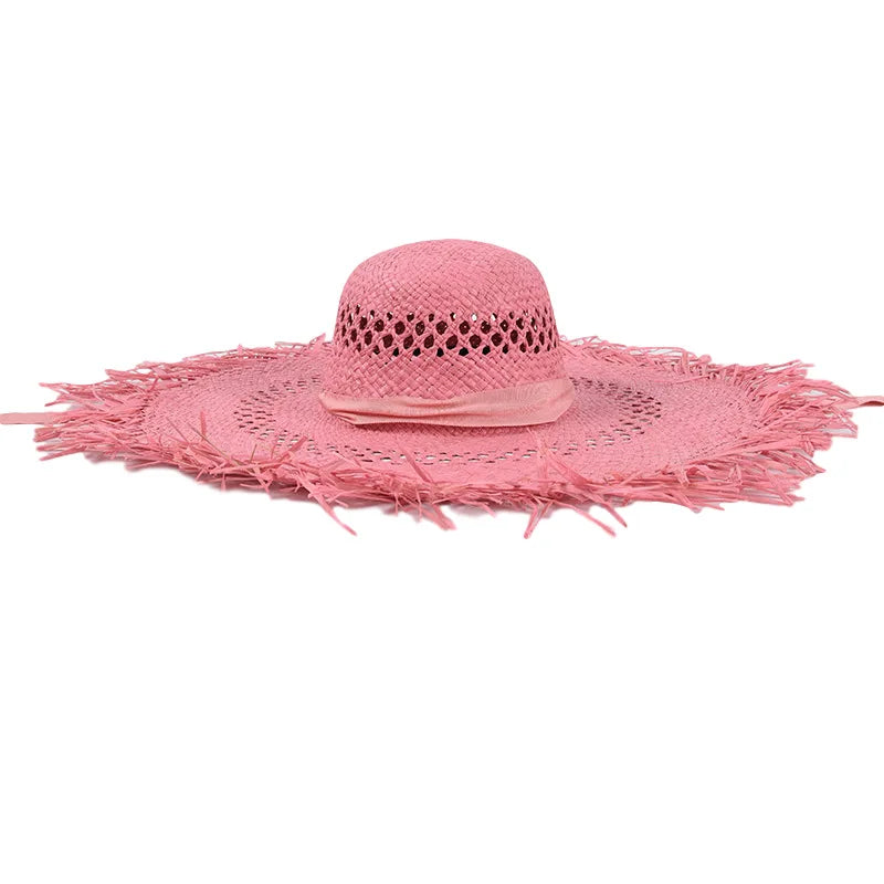 Tassel patchwork denim top hat Women's Beach Hat Summer Large Brim Sun Shading and Sun Protection Hat Lafite Jazz Straw Hat