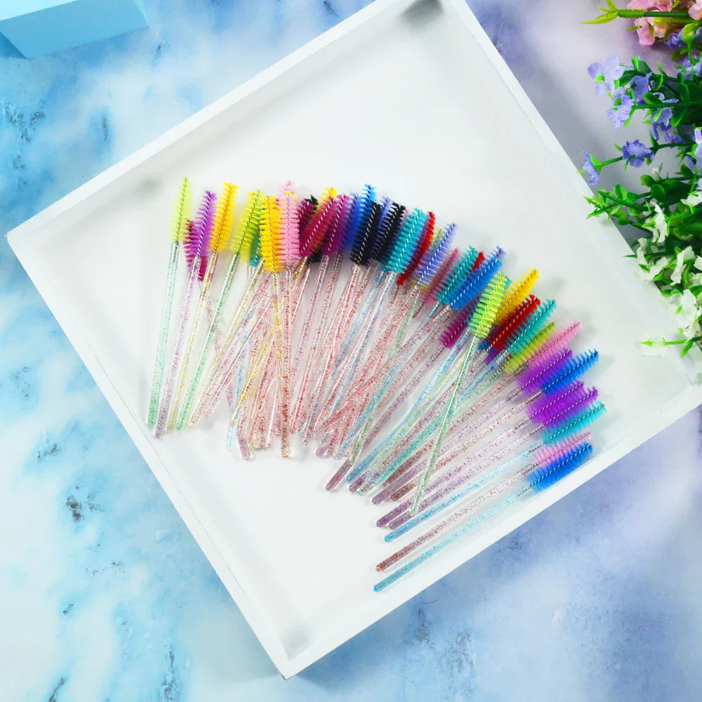 QSTY eyelash brush makeup brushes 50pcs individual disposable mascara applicator comb wand lash makeup brushes tools 6 colors
