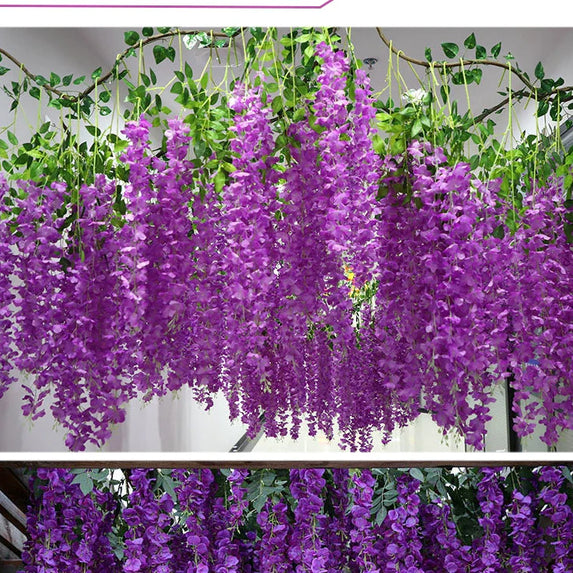 Artificial Wisteria Flower Rattan Wreath, Wedding Arch, Home Garden, Office Decoration, Pendant Plant, Wall Decoration, 12Pcs