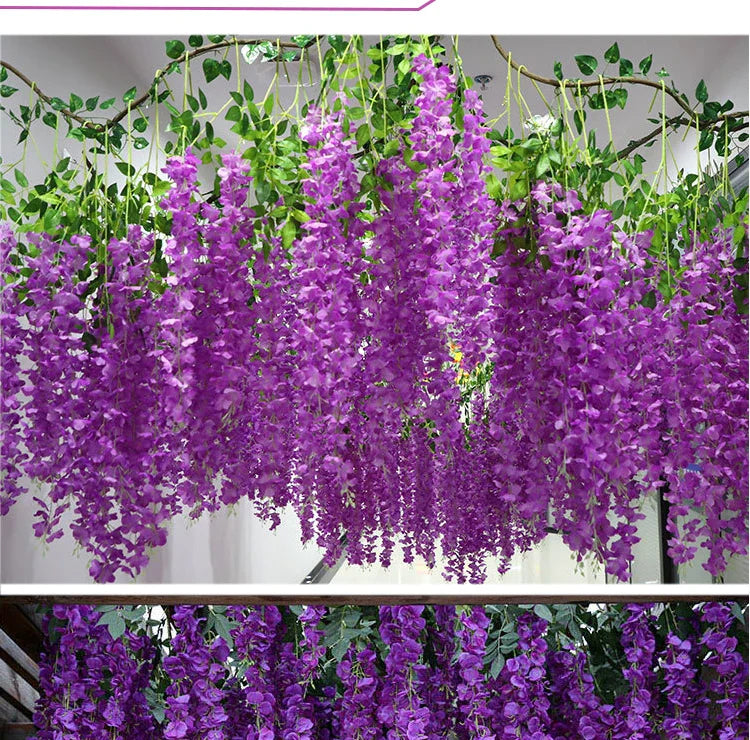 Artificial Wisteria Flower Rattan Wreath, Wedding Arch, Home Garden, Office Decoration, Pendant Plant, Wall Decoration, 12Pcs