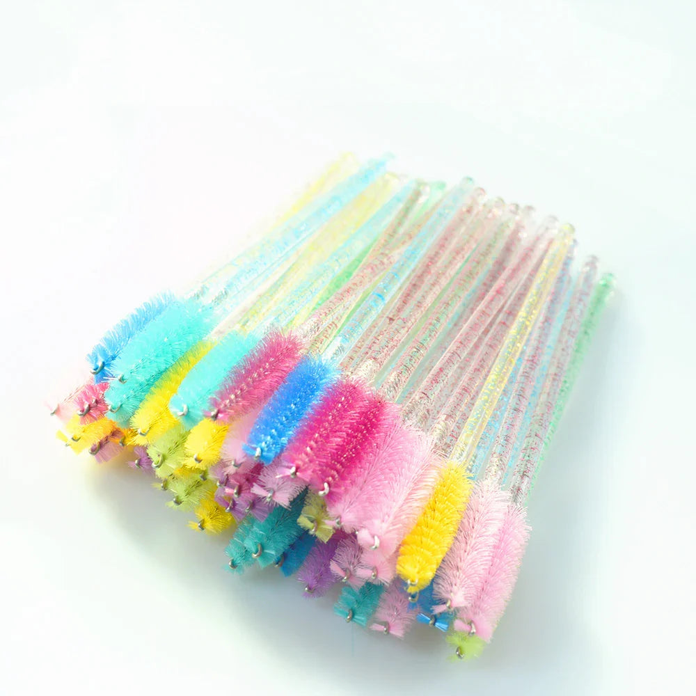 QSTY eyelash brush makeup brushes 50pcs individual disposable mascara applicator comb wand lash makeup brushes tools 6 colors